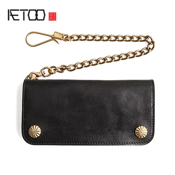 

AETOO Implanted leather wallet, male retro long wallet, fashion ticket clip anti-theft wallet
