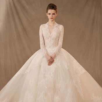 

BGW HT4103 Sexy V Neck Ball Gown Wedding Dresses Long Sleeves Vestidos De Novia De Encaje Manga Con Envio Gratis 2020