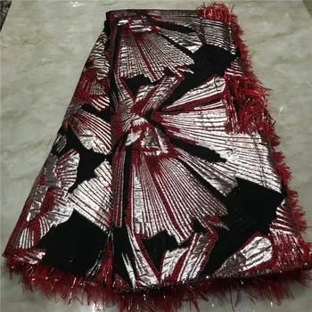 

Tassel lace African Lace Fabric 2019 High Quality Lace African Velvet Lace Fabric With Sequins Embroidery Nigerian Dress 2L15-80
