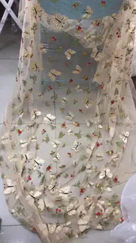 

nice looking feather embroidery tulle mesh lace fabric David-9.4219 with good quality for party dress