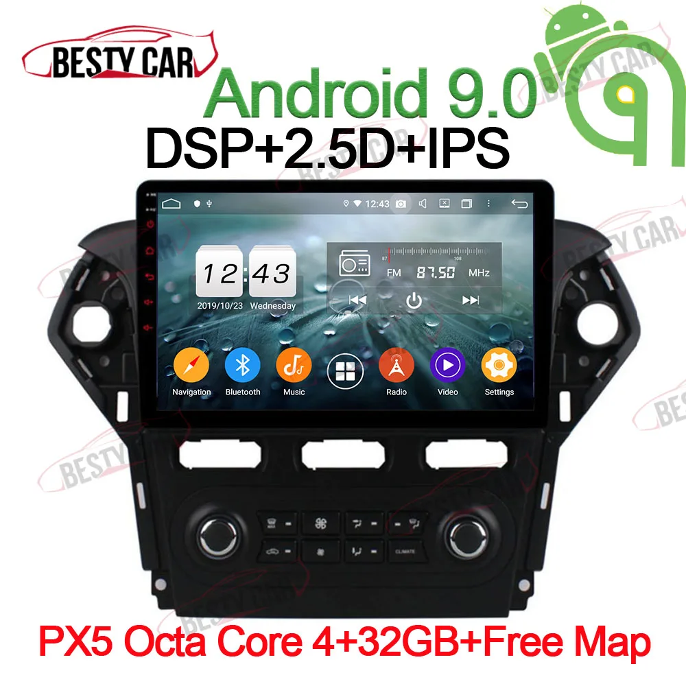 10," ips Android 9,0 Автомобильный мультимедийный плеер Радио стерео для Ford Mondeo Chia-X 2010~ головное устройство gps навигация Bluetooth - Цвет: PX5-A-4-32GB-DSP