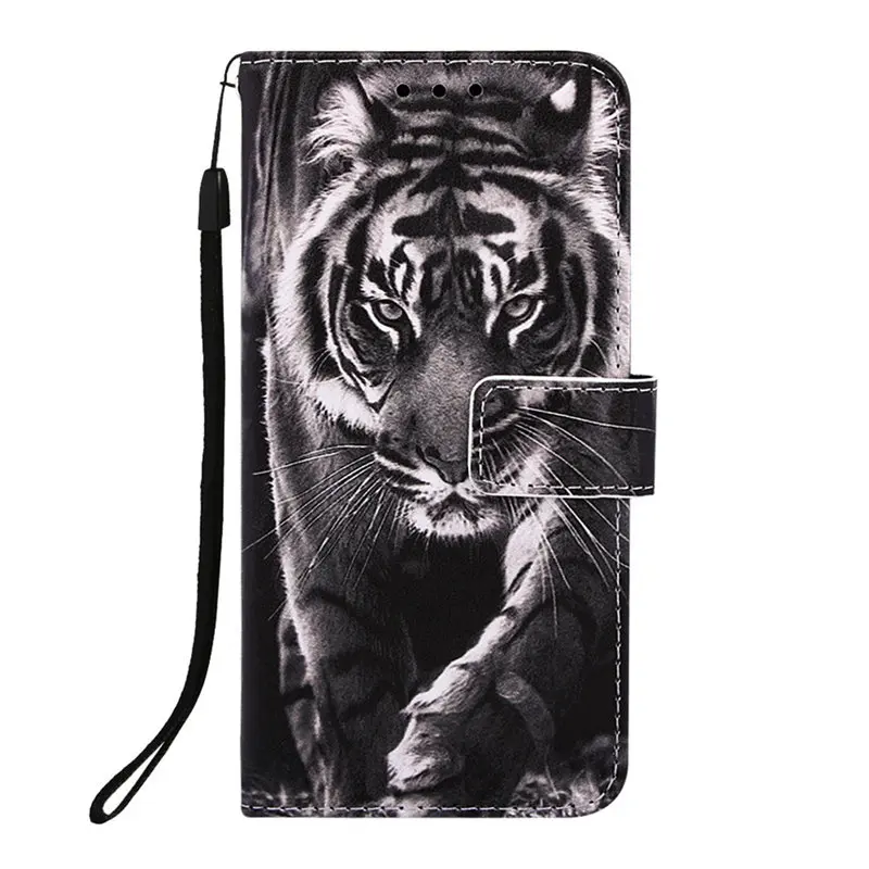 Ретро Бумажник чехол для телефона для samsung Galaxy A10 A20 A30 A40 A50 A70 M10 M20 M30 S8 J6 Plus кожаный бумажник кошка тигр лиса панда Капа E03Z - Цвет: Black White Tiger
