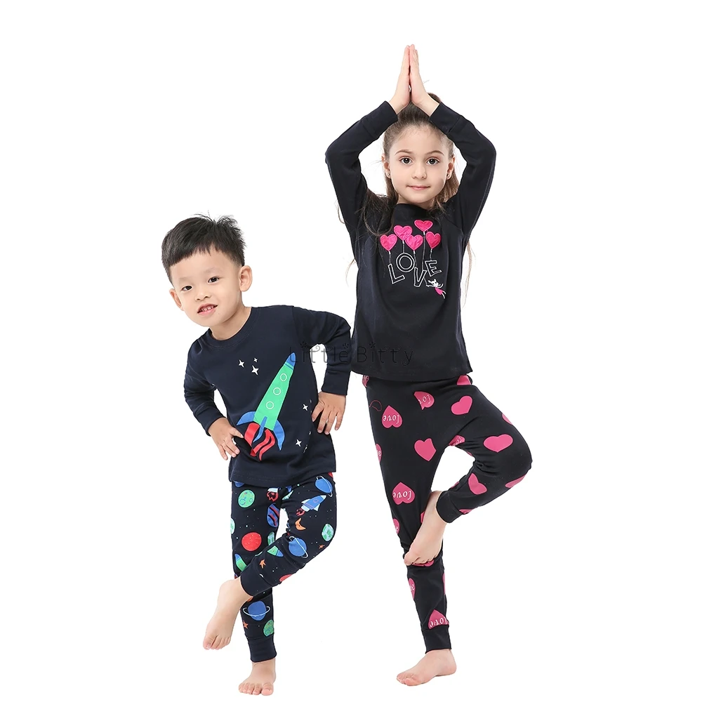 Хлопковая пижама с длинным рукавом для мальчиков и девочек 2 8 лет|Комплекты