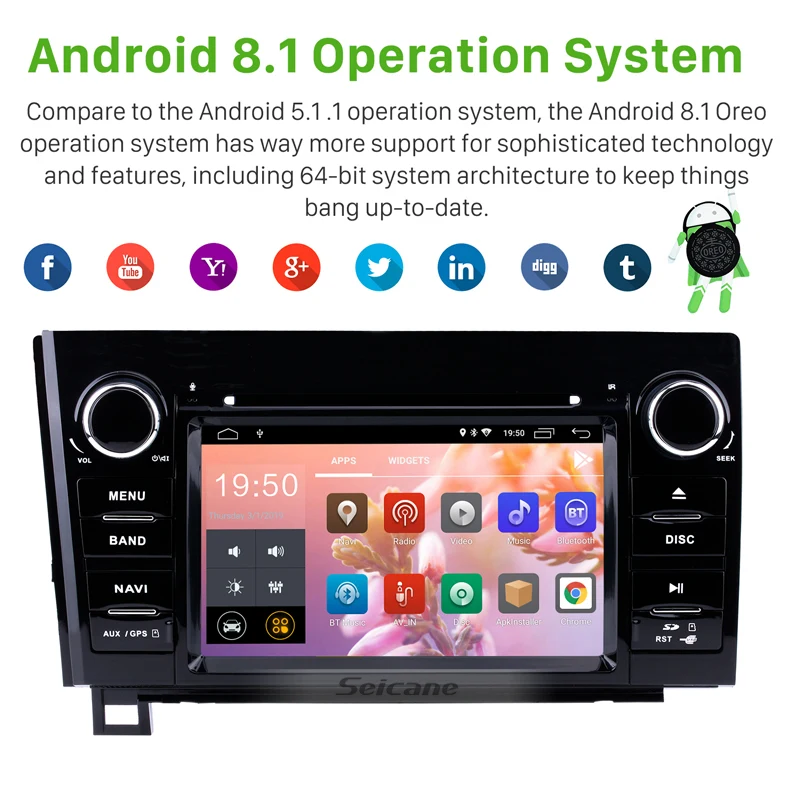 Seicane 7 дюймов Автомобильный радиоприемник с навигацией GPS Android 8,1 DVD плеер для Toyota Sequoia/2006-201" lundra" 2008- поддержка DVR система контроля давления в шинах