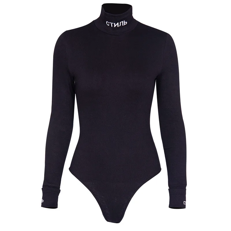 

Sexy Sheath Rompers Women Bodysuit Long Sleeve Regular letter Turtleneck Jumpsuits Women Fashion Streetwear Outfits Overalls