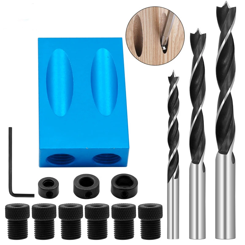 Oblique Hole Locator Drill Bits Woodworking Pocket Hole Jig Kit 15 