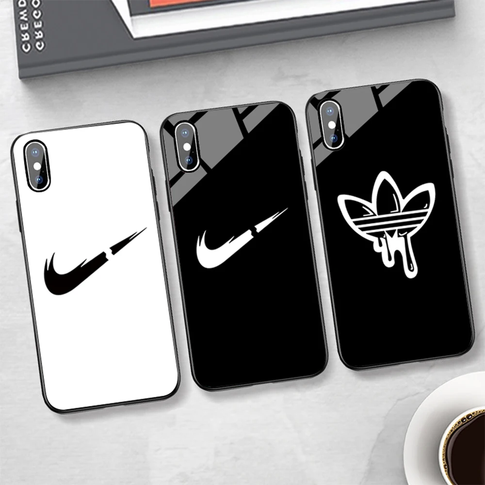 Fashion Luxury Sports Brand Tempered Glass Case for IPhone 6 S 6s 7 8 Plus X XS Xr Xs Max Xmax 10 Phone Back Cover Coque |