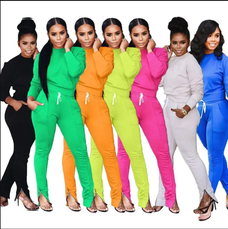 Sexy two piece set top and pants outfits tracksuit women long sleeve pullover drawstring casual ensemble femme dos piezas A8028 | Женская