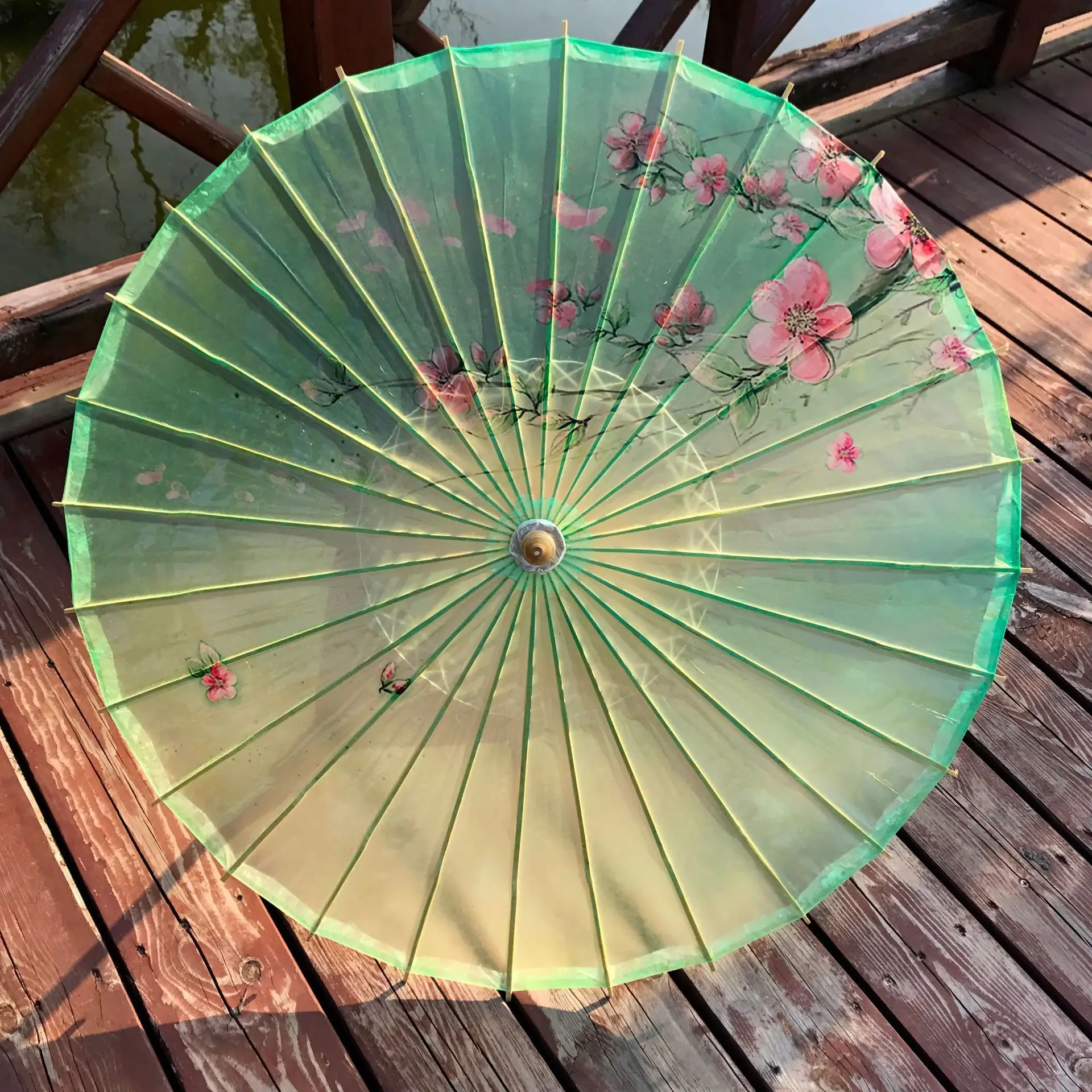 Смазанный бумажный зонтик складной деревянный дождь женский Декор прозрачный цветок китайский зонтик японский зонтик - Цвет: reflect spring
