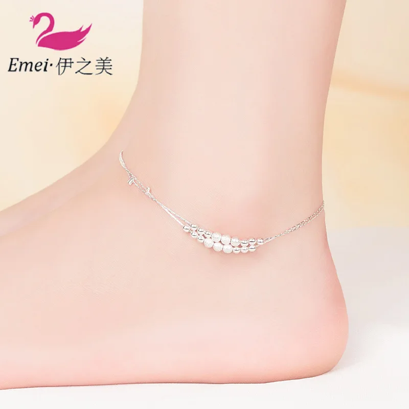 

Korean-style Simple INS Silver-plated Anklet Student MORI Series-Double Layer Beads Ankle Ring Cool Versatile jiao shi pin