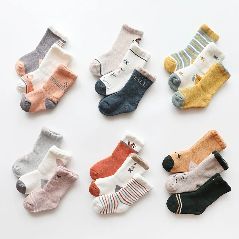 

3 Pairs/lot Baby Socks Winter New Tube Baby Girl Boy Sock Thickening Warm nfant Newborn Socks Combed Cotton 0-5 Years