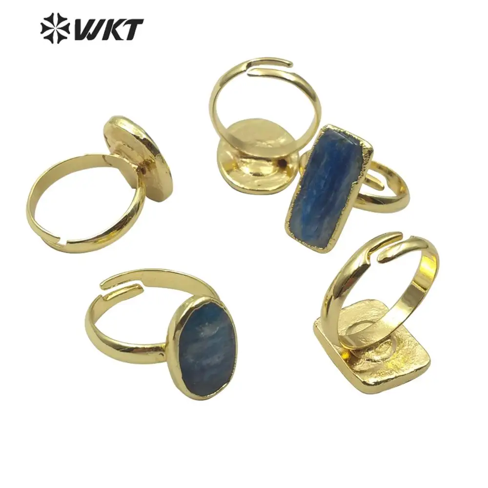 WT-R350, великолепное кольцо, Натуральный Синий Кианит, женское, популярное, Случайная Форма, каменное кольцо, регулируемый размер