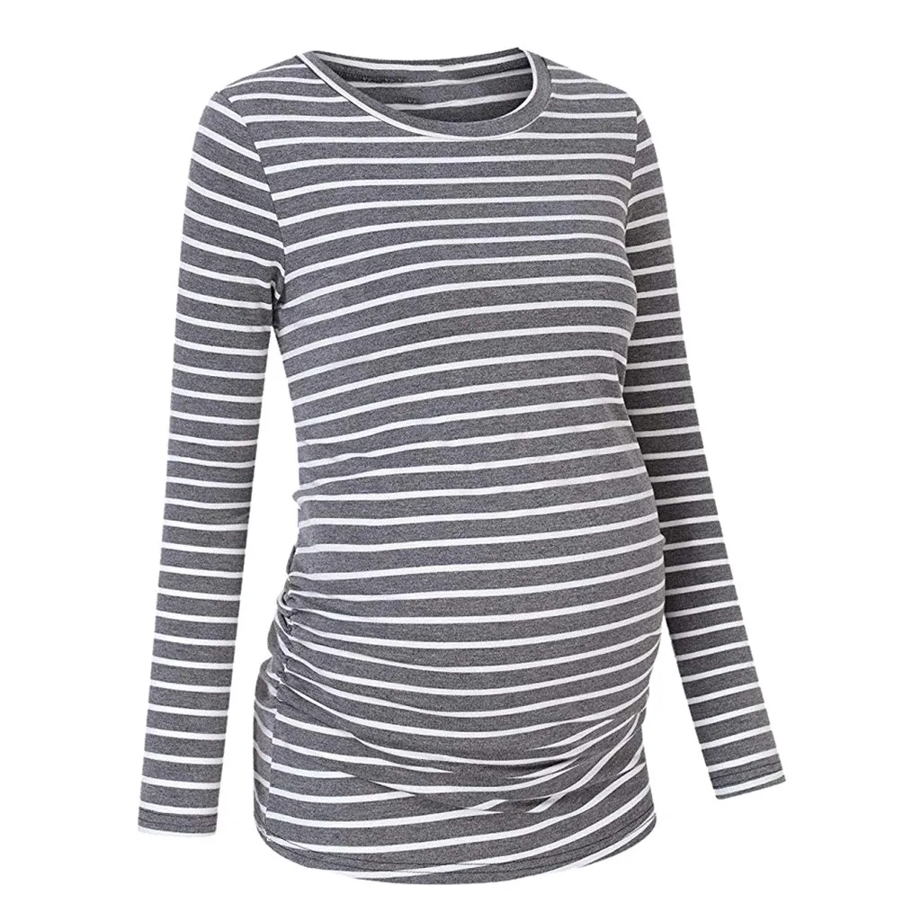 Stripe Printed Pregnancy T Shirt Women Long Sleeve Maternity Nursing Breastfeeding Top Camiseta Lactancia Maternity Shirt