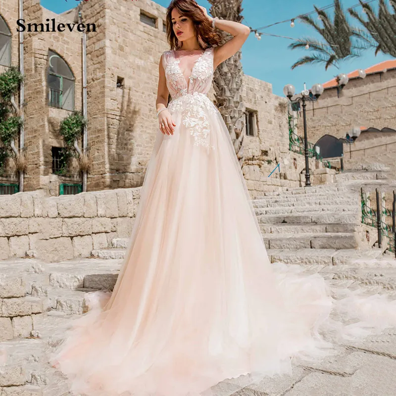 

Smileven Wedding Dresses A-line 2021 Puffy Tulle Lace Beach Bride Dresses vestido de casamento Boho Wedding Gowns