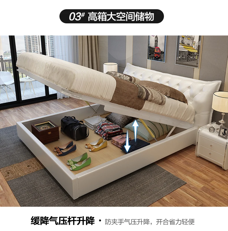 Genuine Leather bed frame camas кровать двуспальная lit beds سرير muebles de dormitorio мебель cama de casal storage drawers