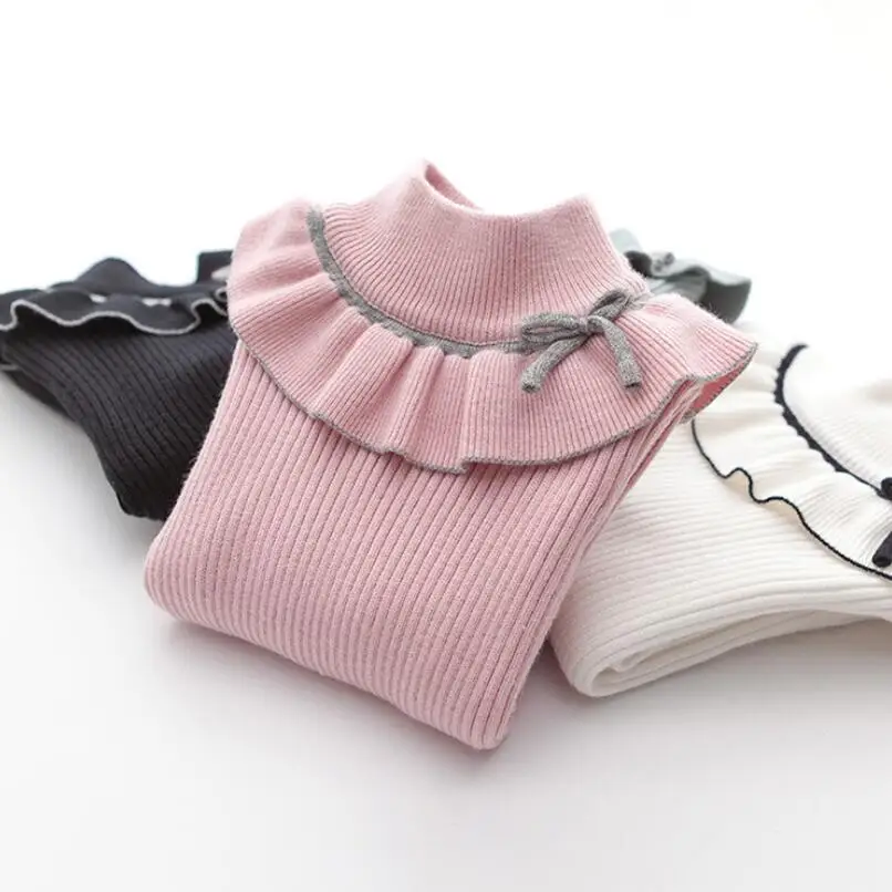 Весенне-осенне-зимняя одежда для детей от 3 до 11 лет пуловер для девочек, свитер детский вязаный свитер с высоким воротником и длинными рукавами, топы