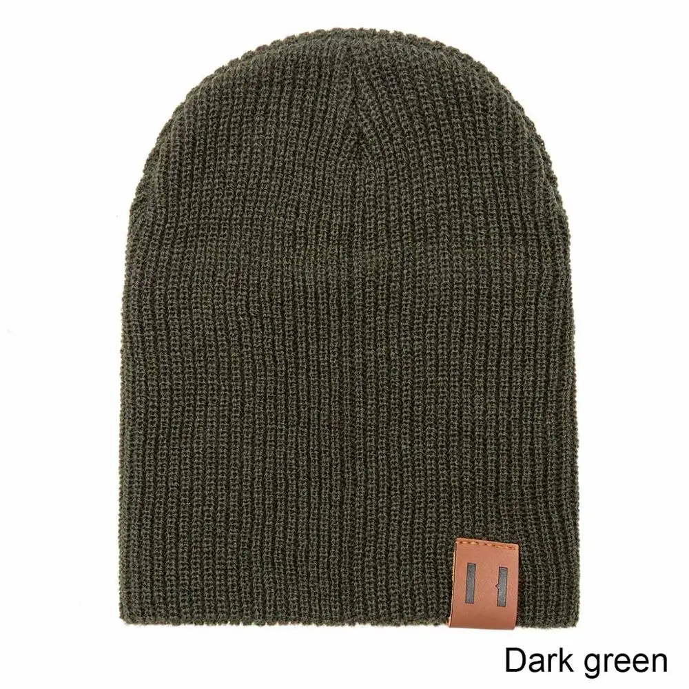 Модная женская шапка и шарф для детей, вязаная зимняя шапка, шарф для детей, колпачок, девочка-мальчик, одноцветные шапки с логотипом - Цвет: Dark Green 3 Child