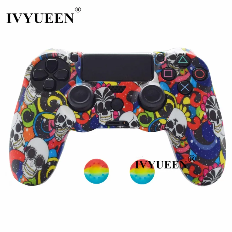 IVYUEEN 44 цвета силиконовый Камуфляжный защитный чехол для sony Dualshock 4 PS4 DS4 Pro тонкий контроллер ручки джойстик колпачки - Цвет: Colorful Skull A