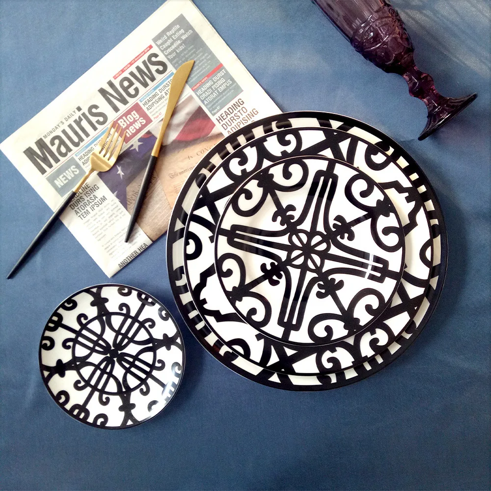 Цвета слоновой кости тарелка nordic кованого железа керамические пластины в западном стиле Свадебные Снэк завтрак тарелка, из костяного фарфора тарелка для фруктов