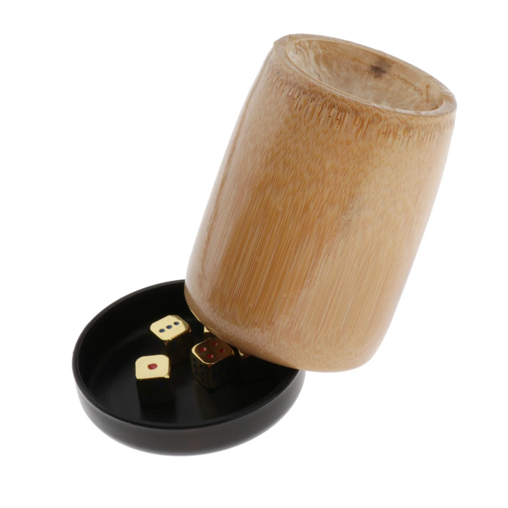 Professional Bamboo Wooden Dice Cup with 5Pcs 6 Sided Dice Dot Dices for Farkle Games