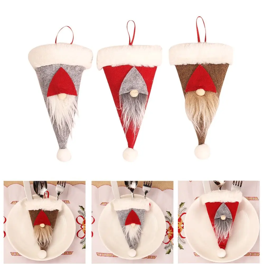 6PCS Santa Hat Christmas Tableware Holder Bag Knife Fork Cover Cutlery Party Gift Pocket Ornament For Decor | Дом и сад