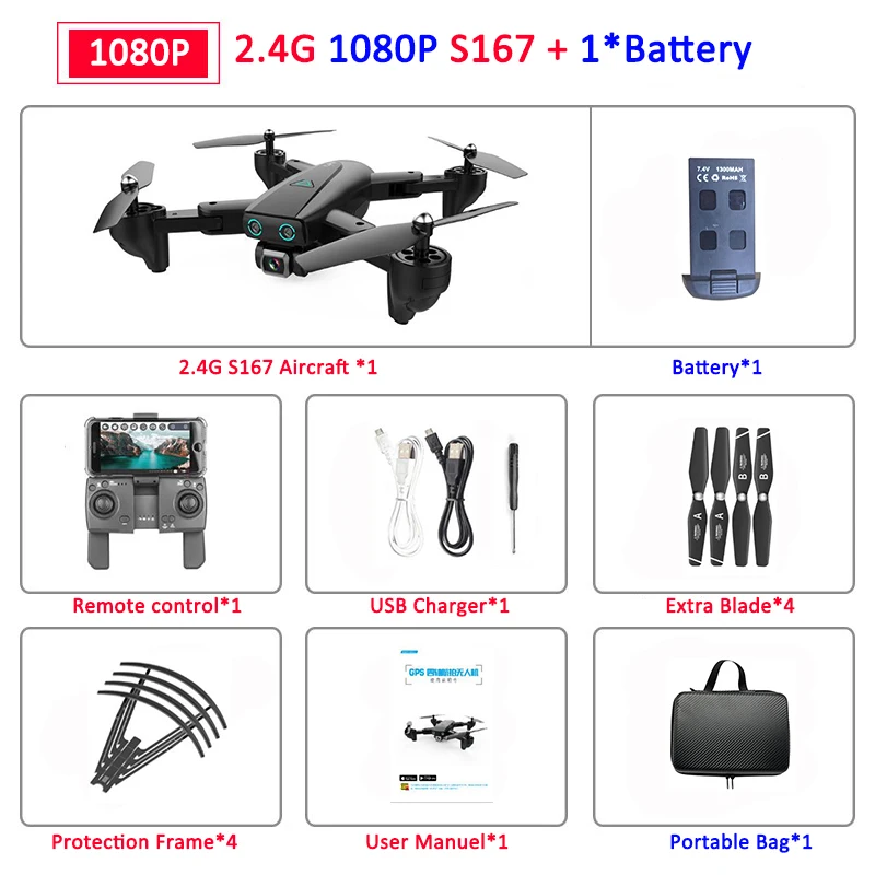 S167 складной Профессиональный Дрон с камерой 4K HD селфи 5G gps WiFi FPV широкоугольный Радиоуправляемый квадрокоптер Вертолет игрушка E520S SG900-S - Цвет: 2.4G 1080P 1B Bag