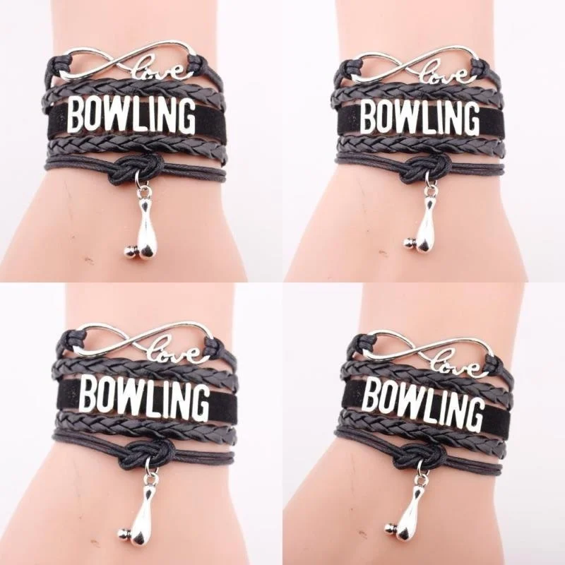 

bowling bracelet Multi-woven braided leather rope bracelet Unisex fashion BOWLING letters bracelet