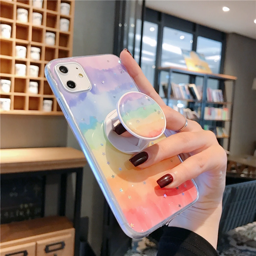 cute huawei phone cases Stars Rainbow Soft TPU Case Cover For Huawei Nova 5T 5 5i 4 4E 3 3i 7 SE Mate 20 30 Pro P Smart 2019 With Stand Holder silicone case for huawei phone