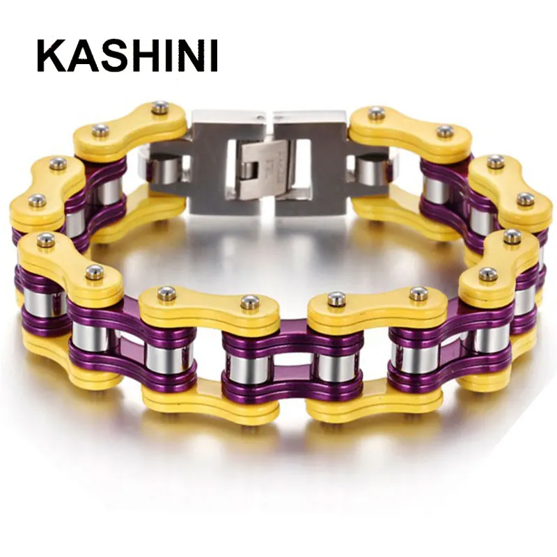 

Fashion Men's Chain Bracelets Bangles Biker Bicycle Motorcycle Chain Link Bracelets for Men Stainless Steel DIY Jewelry Yellow