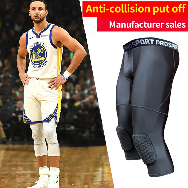 

Men's Basketball Padded Tights Pants with Knee Pads for Men 3/4 Compression Tights Leggings Girdle Training