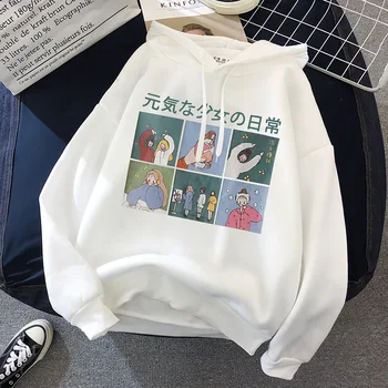 

Women's Sweatshirt 2019 Winter Fleece Cartoon Print Kawaii Female Hoodies Loose Casual Personality Harajuku Autumn Clothing