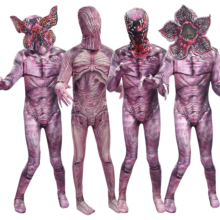 

Halloween Women Men Scary Demogorgon Biochemical Zombie Cosplay Costume Mask Headgear Set Carnival Digusting Men-eater Outfit