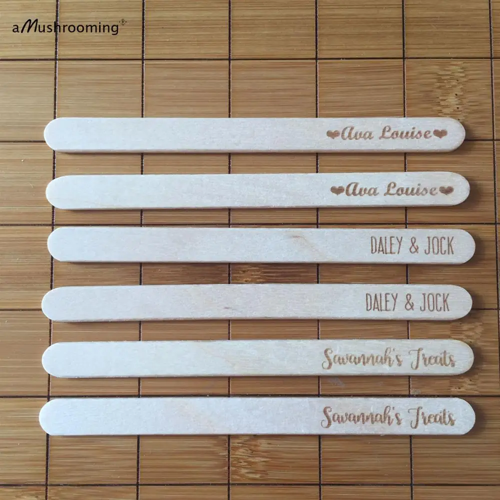 100pcs Wedding Birthday Party Treat Sticks on Groom's Table Personalized Rustic Wood Popsicle Cakesicle Ice Cream Craft Stick