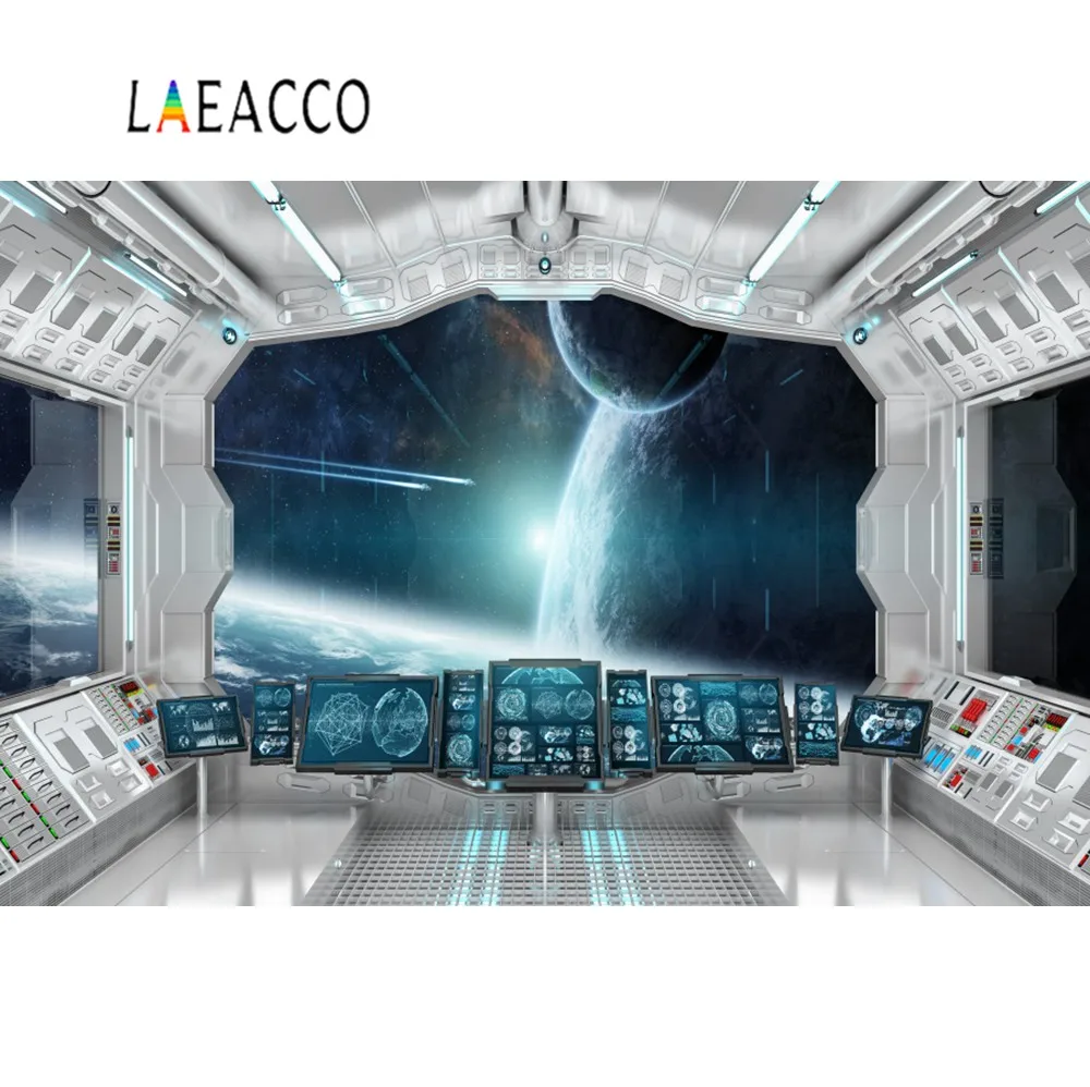 Laeacco космический корабль научная фантастика Звездная планета ребенок интерьер фото фон фотография Фон фотосессия Фотостудия