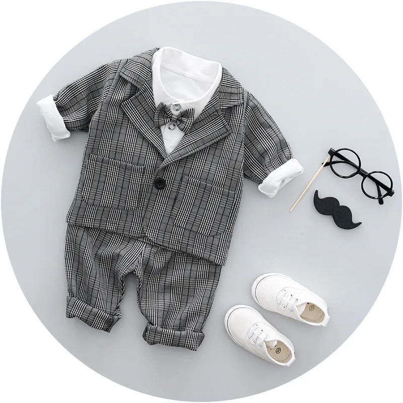 Красивый комплект для маленьких мальчиков 0, 1, 2, 3 лет, модный костюм в Корейском стиле, нарядное платье для малышей 1, 2, 3 лет, Мужская весенняя одежда, маленький размер