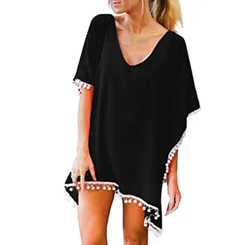 

Womens Beach Dress Bikini Cover Up Swimwear Maxi Wrap Skirt Sarong Kimono Kaftan Summer Chiffon Tassel Hooded Batwing Sleeve Top