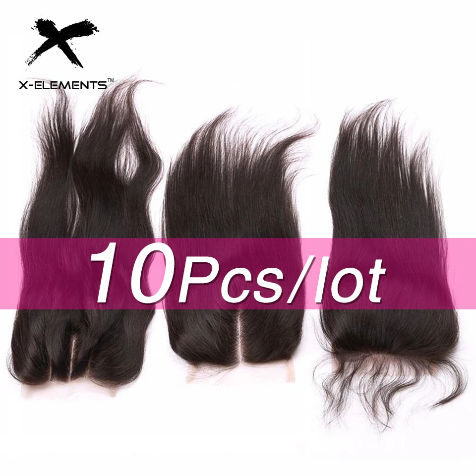 

X-Elements Peruvian Straight Lace Closure Natural Color Human Hair Weaves Non Remy Hair 4x4 Free Middle Three Part Lace Closure