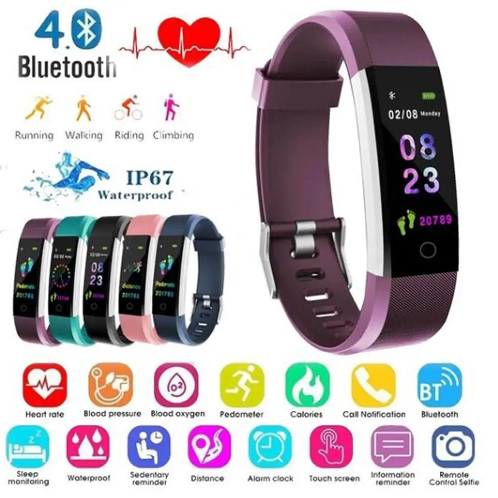

Kuulee Color Screen Smart Watch Fitness Activity Tracker Watch Wristband Bluetooth Blood Pressure Monitor Sport Watchband