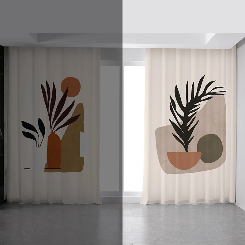 High Quality Luxury Curtains Morandi Color Curtains for Living Room Bedroom Modern Nordic Plant Decoration Window Drape 