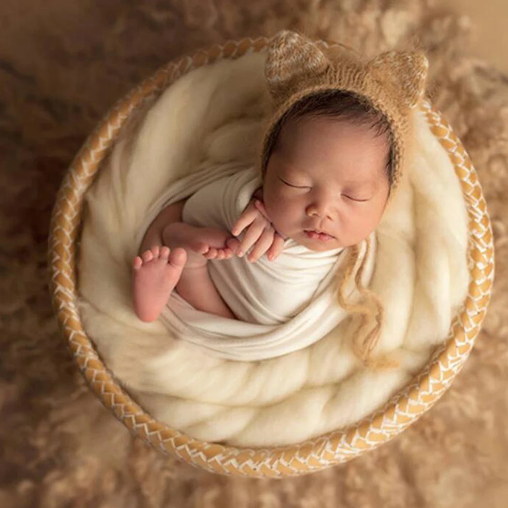 DJ Newborn Mohair Hat Hair Accessories Baby Girl Photo Props Baby Cute Ears Caps Infant Photo Shooting Baby Photography Props