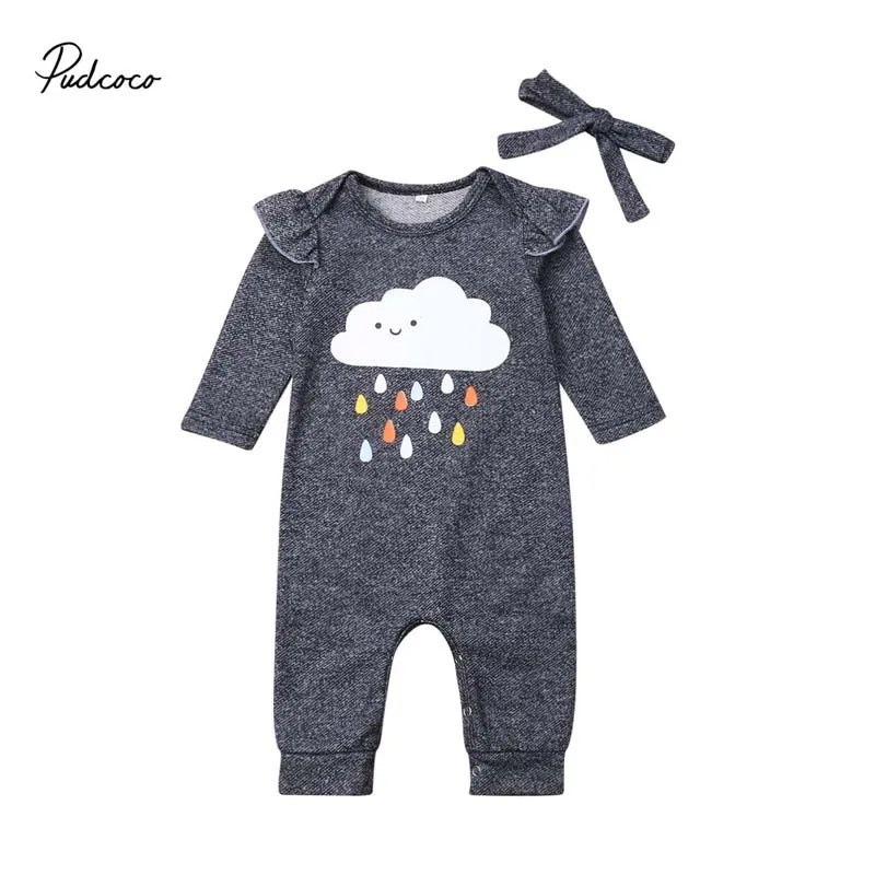 

2019 Brand Newborn Infant Baby Boy Girl White Cloud Romper Headband Cute Long Sleeve Jumpsuit Cotton Clothes Autumn Outfit