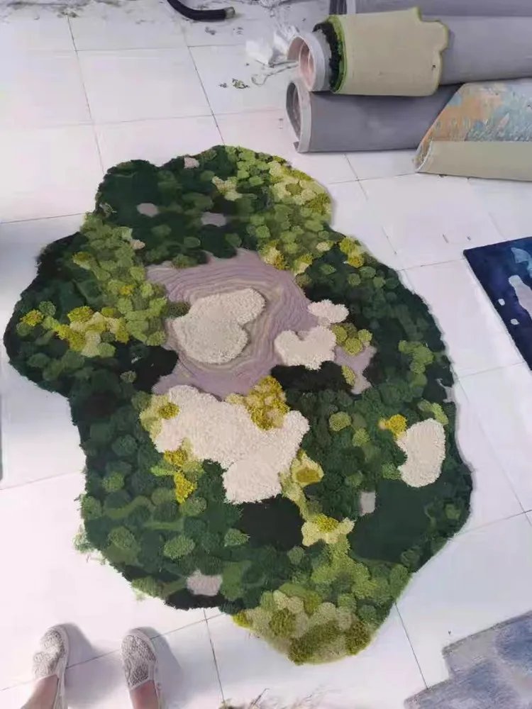 オーバーダイラグ　ディープグリーン 小さな森の3d手作りのリビングルームラグ、北欧の大きなサイズの