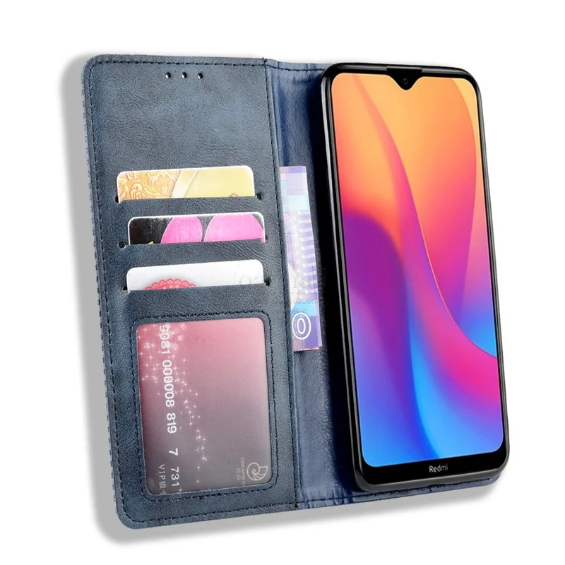 Роскошный тонкий кожаный чехол-книжка в стиле ретро на магните для Xiaomi Redmi 8A 8, чехол-книжка с бумажником и отделением для карт, мягкий чехол, сумки для мобильных телефонов