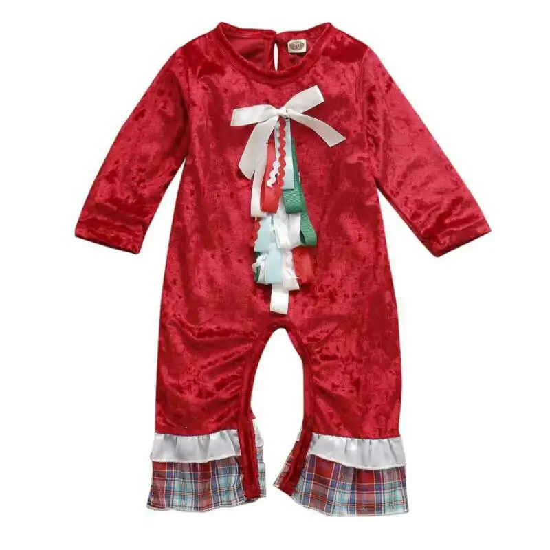 XMas Newborn Infant Baby Boy Girl Long Sleeve Warm Winter Romper Jumpsuit Flared Pants Outfit Chirstmas Velvet One Piece | Мать и ребенок