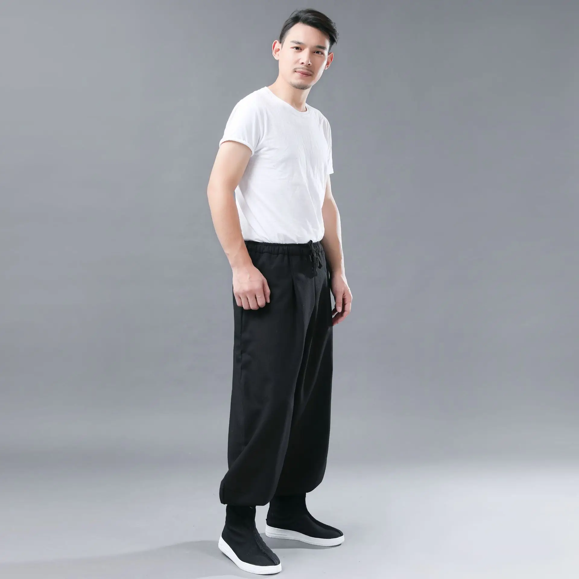 Winter New Style Machete Pants plus Velvet Flax MEN'S Casual Pants Leg Withdrawal Literature And Art-Style Solid Color Cott