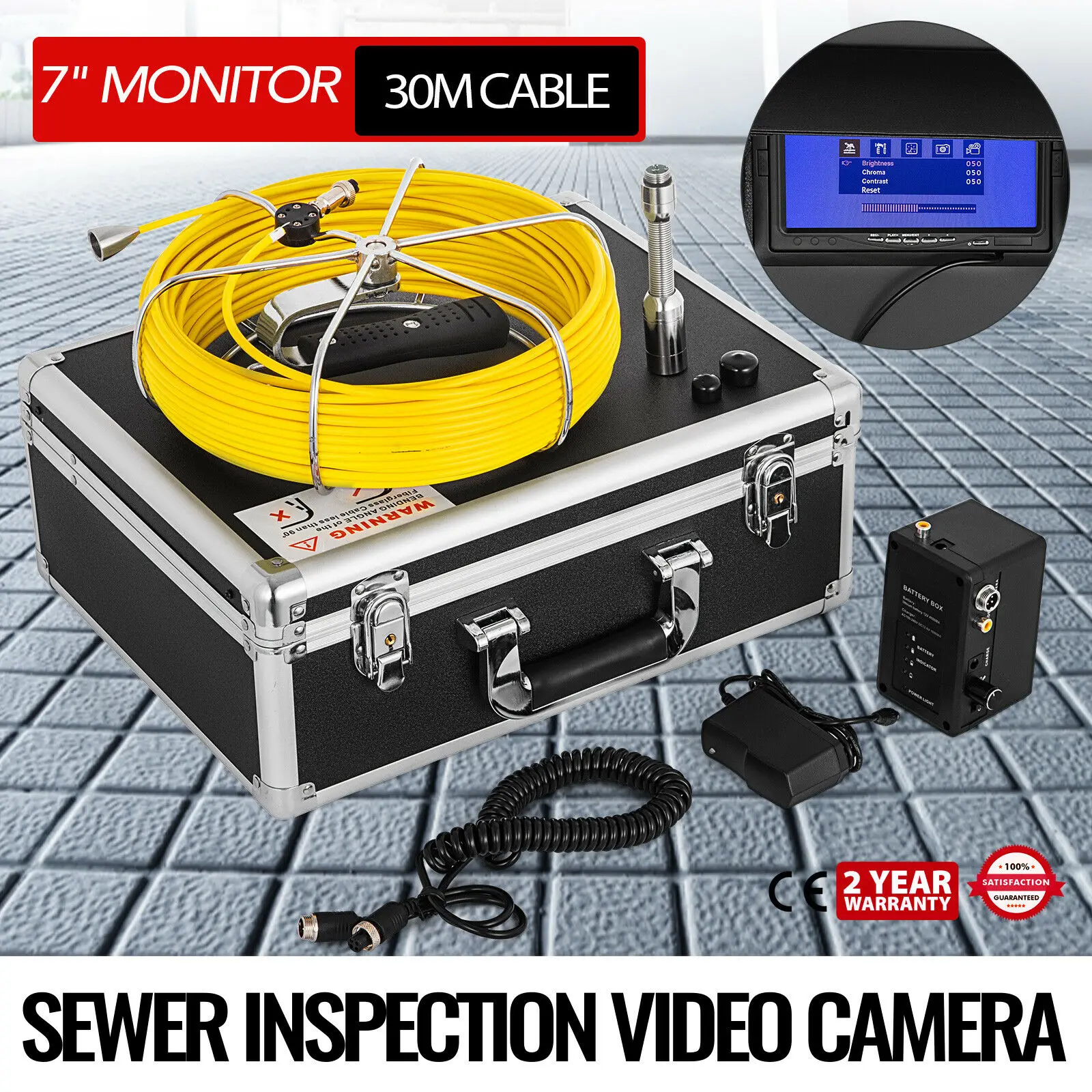 

Sewer Inspection Video Camera 30M 98FT 7" LCD Drain Pipe Line Inspection DVR LCD