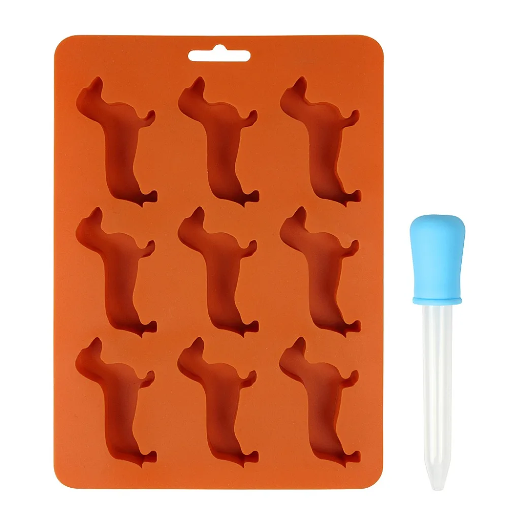 Silicone Ice Mold Tray,Orange Animal Modeling Ice Making Mold,9 Puppy Model Mold Equipped With A Dropper Gift (1)