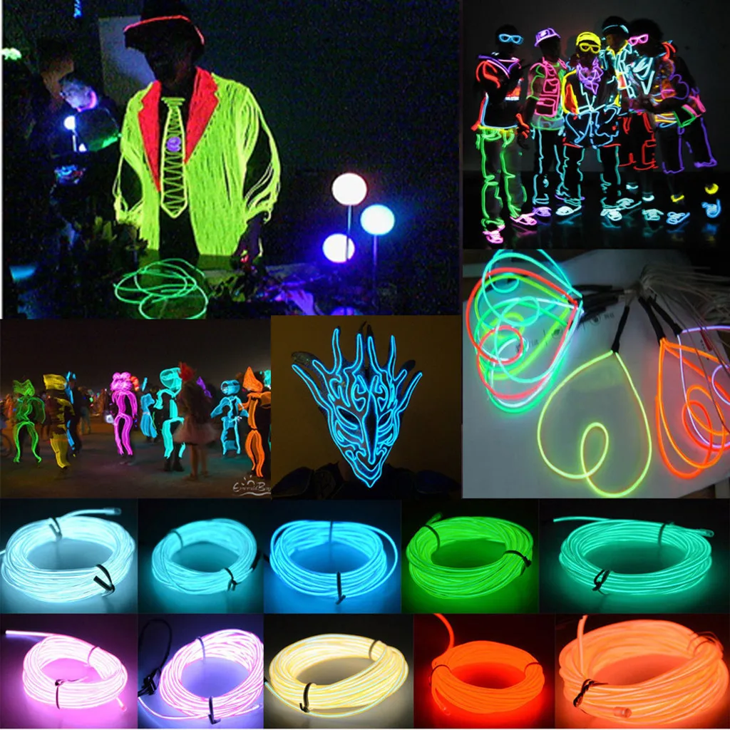 5 x 1m EL Wire Neon Glowing Strobing Electroluminescent Halloween Christmas Dance Party Decor Led strip Light DIY+ Controller