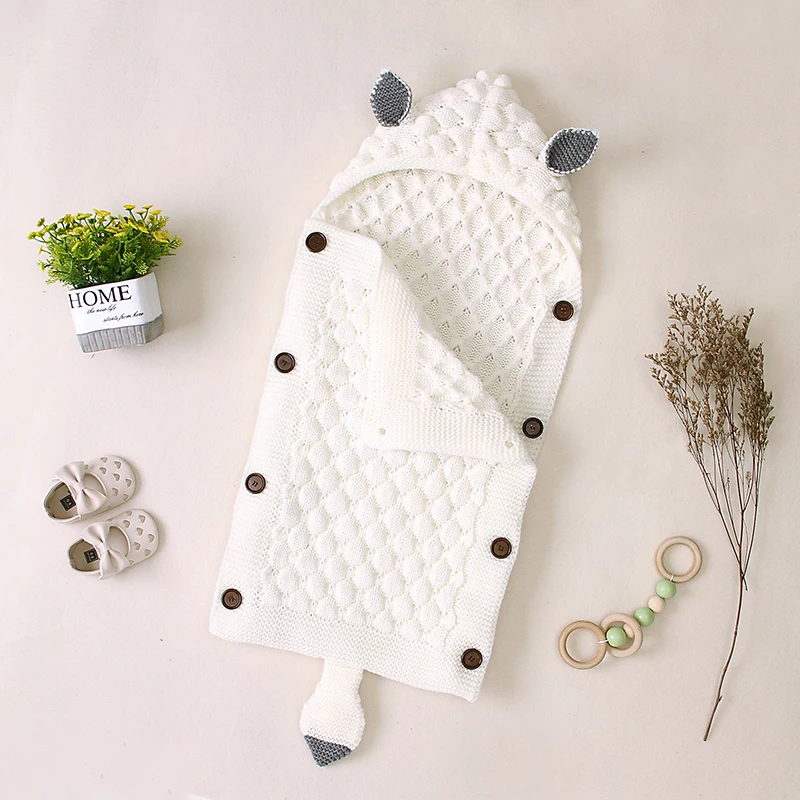 Детские зимние спальные мешки теплые детские коляски Пеленать Обернуть гнездо Осень Вязаные конверты для новорожденных детей 89*35