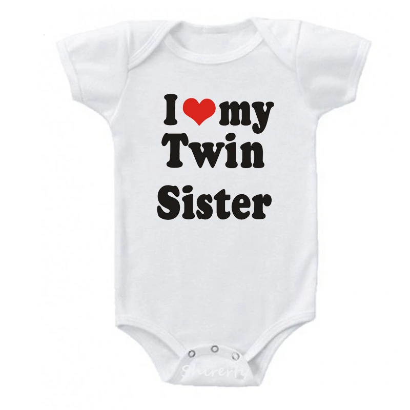 New Casual Newborn Baby Boys Girls Short Sleeve Letter Print I Love My Twin Brother Sister Cotton Romper Baby Clothes 0-24M